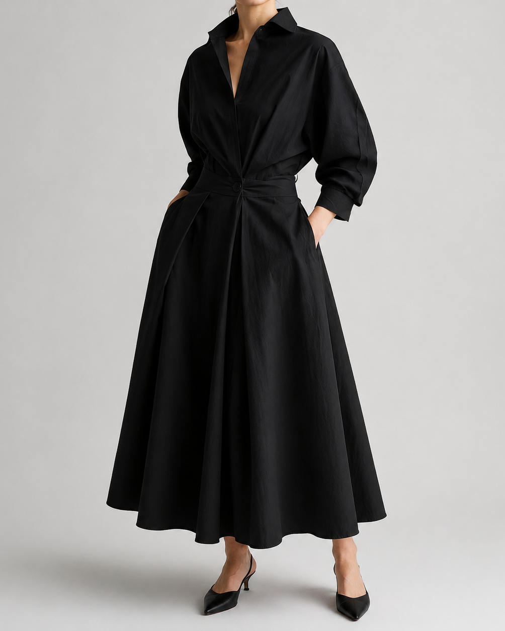 Women's Collared Belted Shirt Dress | Elegant Midi Dress | Steven & Levon