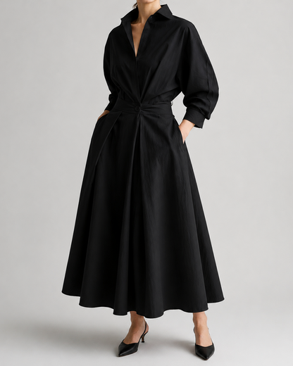 Women's Collared Belted Shirt Dress | Elegant Midi Dress | Steven & Levon