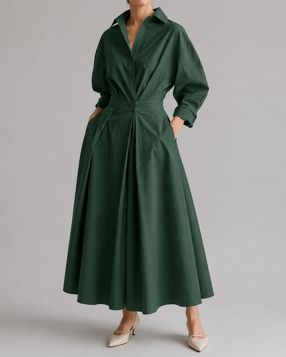 Women's Collared Belted Shirt Dress | Elegant Midi Dress | Steven & Levon