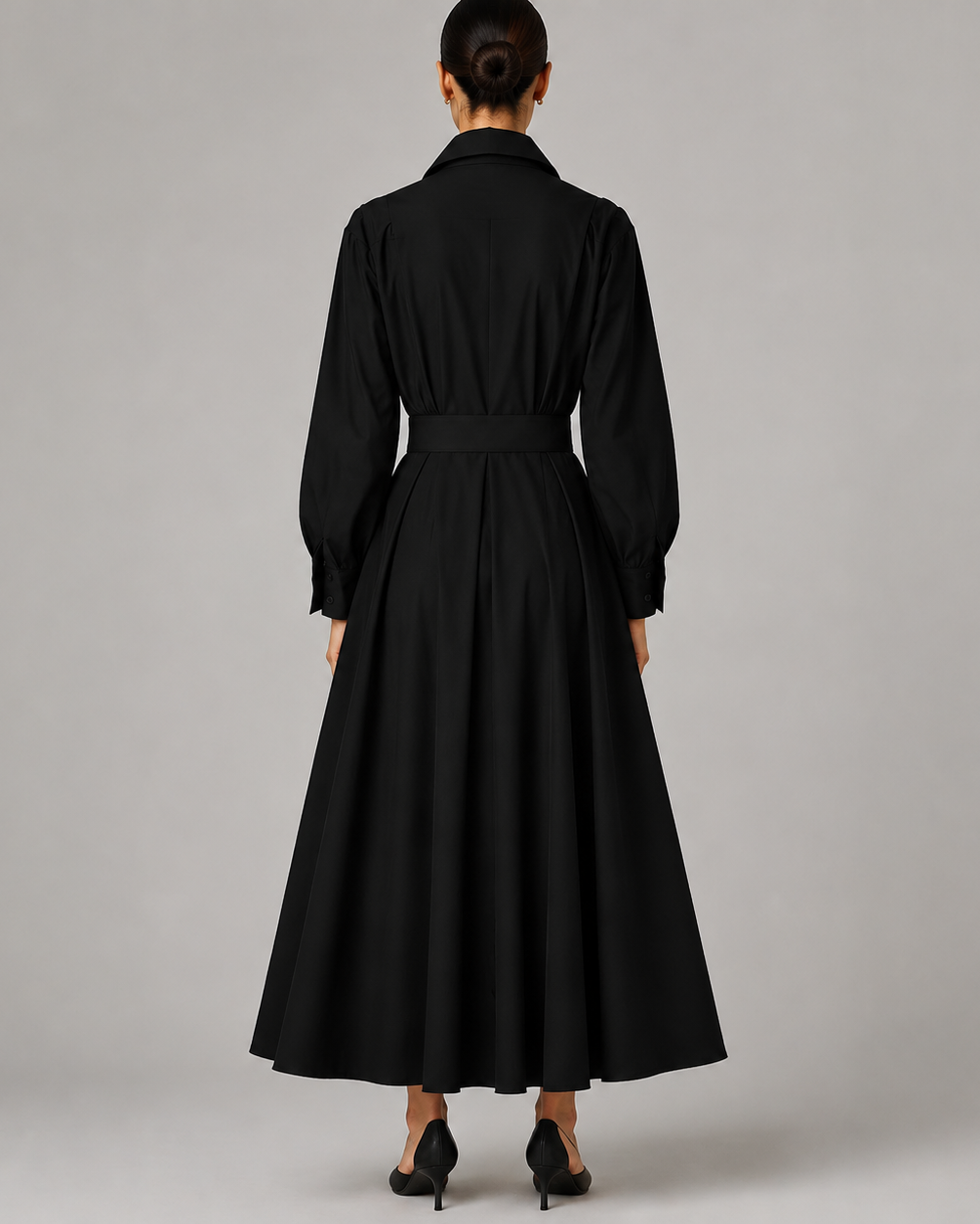 Women's Collared Belted Shirt Dress | Elegant Midi Dress | Steven & Levon