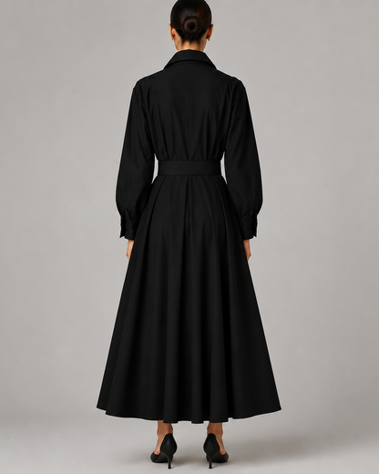 Women's Collared Belted Shirt Dress | Elegant Midi Dress | Steven & Levon