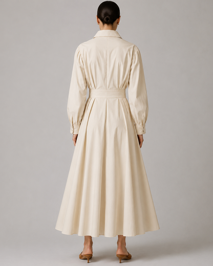 Women's Collared Belted Shirt Dress | Elegant Midi Dress | Steven & Levon