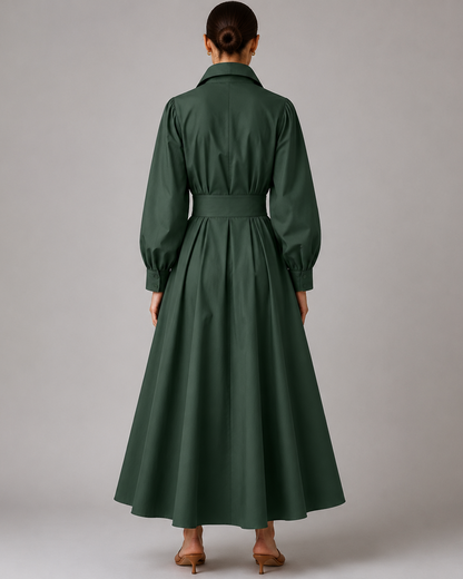 Women's Collared Belted Shirt Dress | Elegant Midi Dress | Steven & Levon