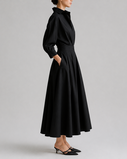 Women's Collared Belted Shirt Dress | Elegant Midi Dress | Steven & Levon