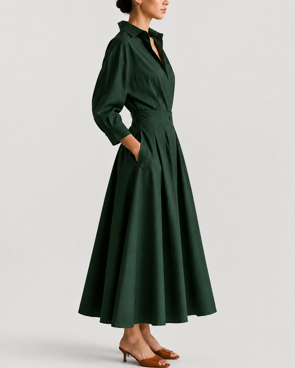 Women's Collared Belted Shirt Dress | Elegant Midi Dress | Steven & Levon