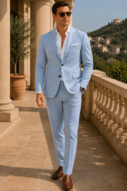 Men's Linen Suit Set | Blazer & Tailored Trousers | Two Piece Smart Formal Outfit | Steven & Levon