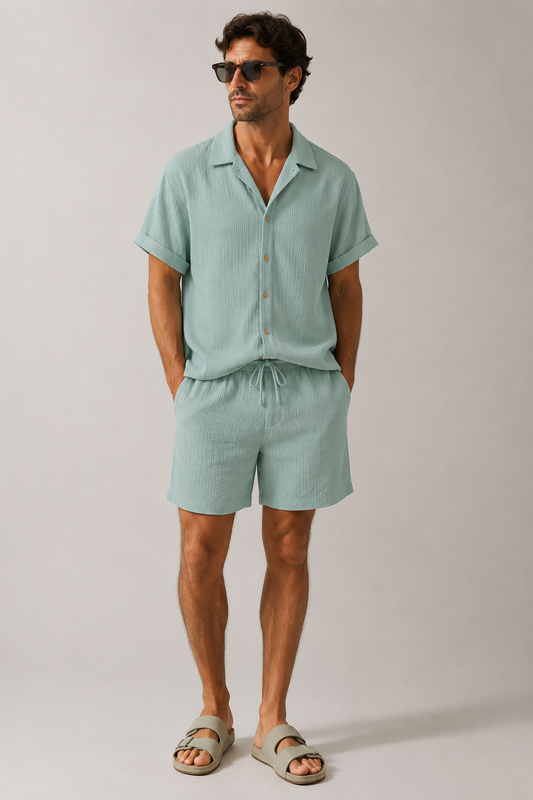 Men’s Two Piece Set | Short Sleeve Shirt & Relaxed Fit Shorts | Summer Co-Ord | Steven & Levon