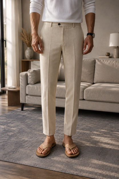 Linen Blend Tailored Trousers | Men | Straight Leg | Lightweight Smart Casual Pants | Steven & Levon