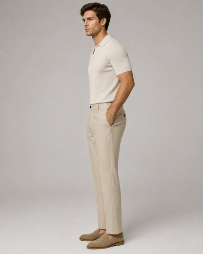 Linen Blend Tailored Trousers | Men | Straight Leg | Lightweight Smart Casual Pants | Steven & Levon