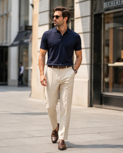 Linen Blend Tailored Trousers | Men | Straight Leg | Lightweight Smart Casual Pants | Steven & Levon