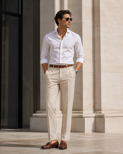 Linen Blend Tailored Trousers | Men | Straight Leg | Lightweight Smart Casual Pants | Steven & Levon