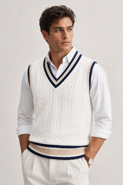 Knitted Sweater Vest | Men | V Neck Ribbed Trim | Regular Fit Layering Top | Steven & Levon