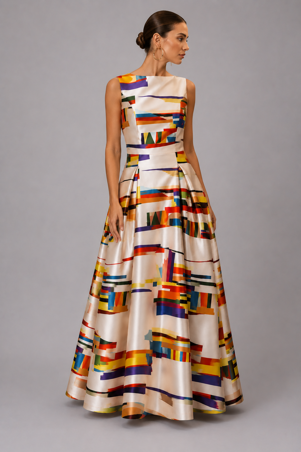 Sleeveless Geometric Maxi Dress | Women | Sleeveless Flowy Summer Evening Dress | Steven & Levon