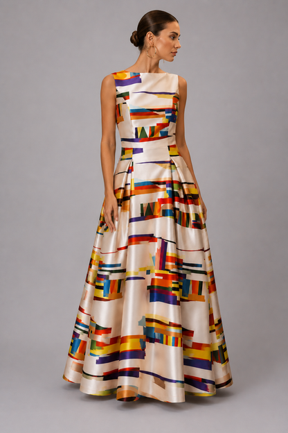 Sleeveless Geometric Maxi Dress | Women | Sleeveless Flowy Summer Evening Dress | Steven & Levon