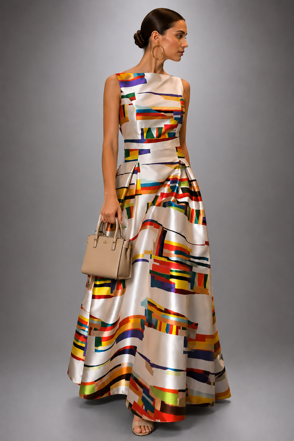 Sleeveless Geometric Maxi Dress | Women | Sleeveless Flowy Summer Evening Dress | Steven & Levon
