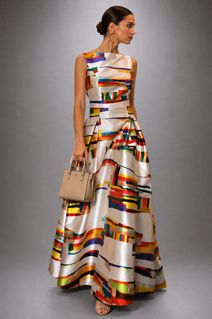 Sleeveless Geometric Maxi Dress | Women | Sleeveless Flowy Summer Evening Dress | Steven & Levon