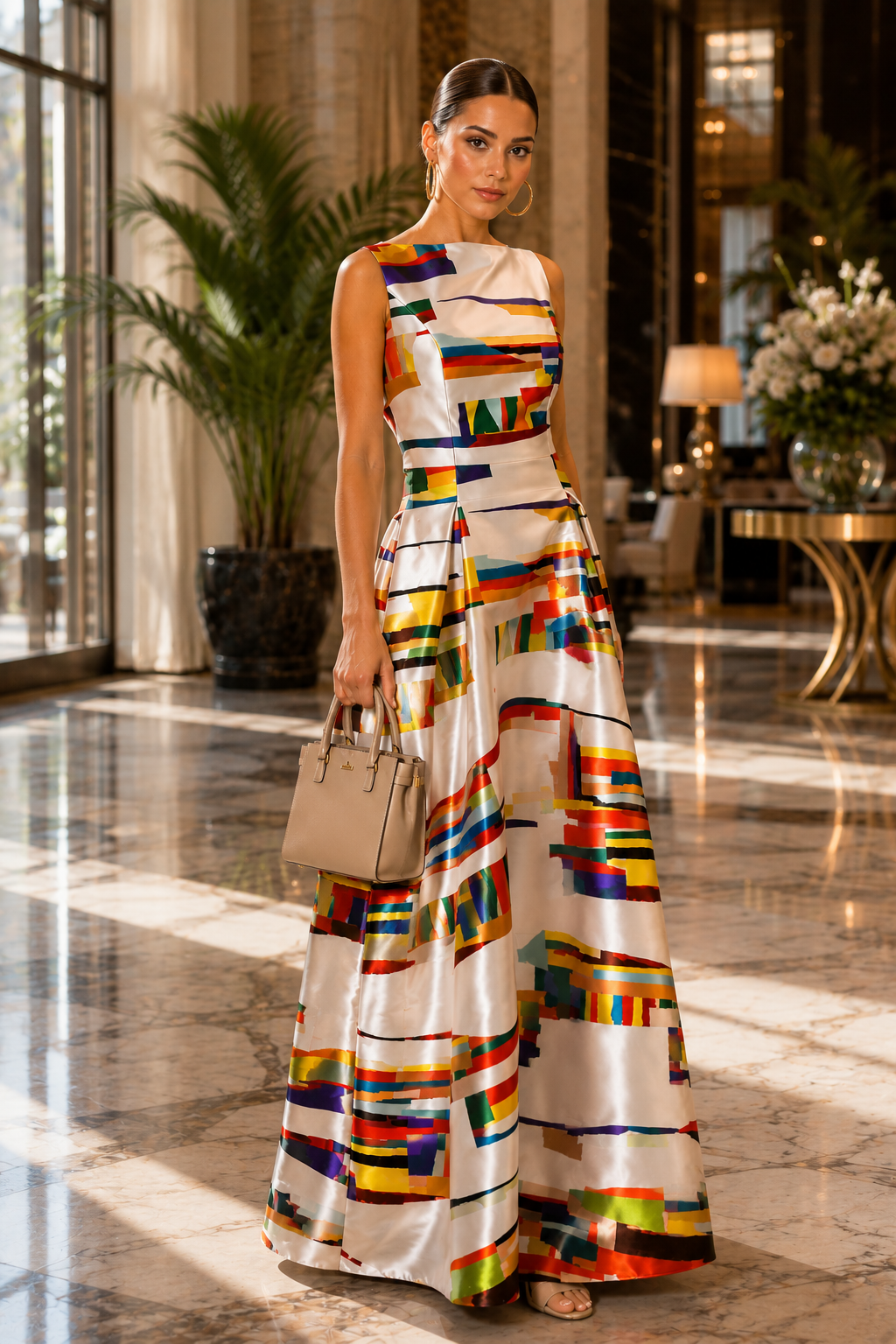 Sleeveless Geometric Maxi Dress | Women | Sleeveless Flowy Summer Evening Dress | Steven & Levon