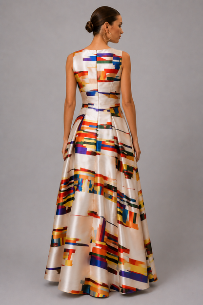 Sleeveless Geometric Maxi Dress | Women | Sleeveless Flowy Summer Evening Dress | Steven & Levon