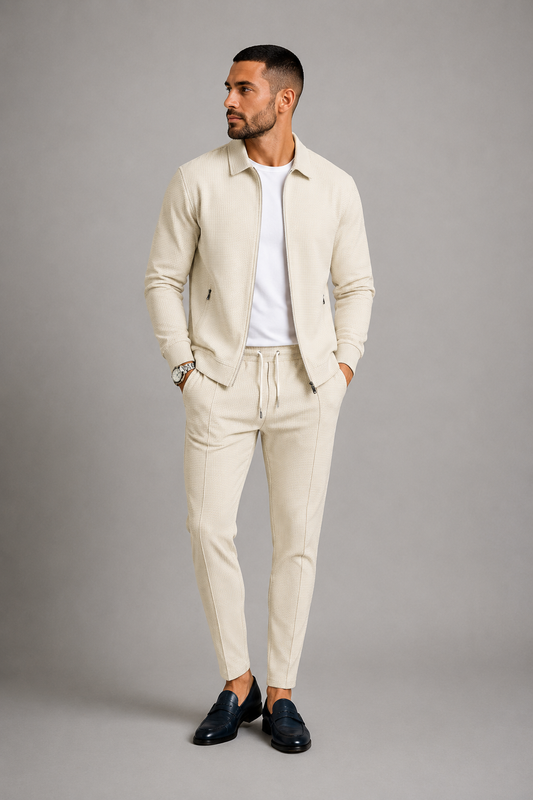 Men’s Zip-Up Two Piece Set | Men | Soft Stretch Fabric | Modern Casual Co-Ord Suit | Zipper Closure | Steven & Levon
