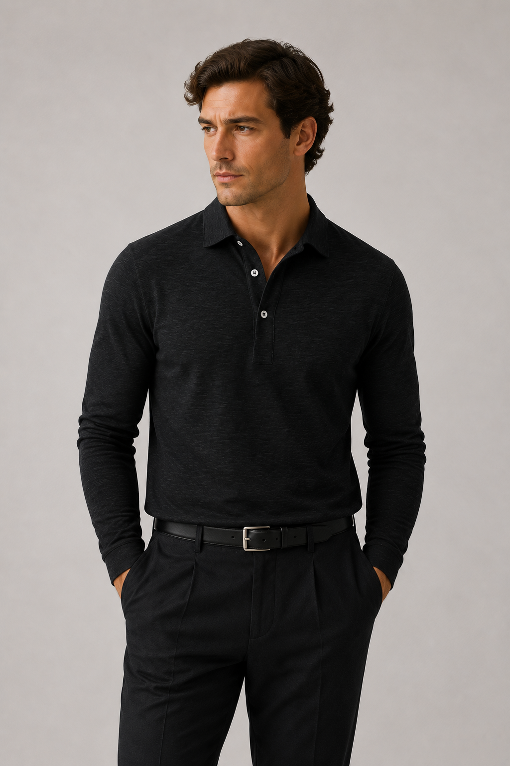 Men's Long Sleeve Polo Shirt | Slim Fit Polo Top | Men | Breathable Blend | Structured Collar Casual Smart Shirt | Steven & Levon