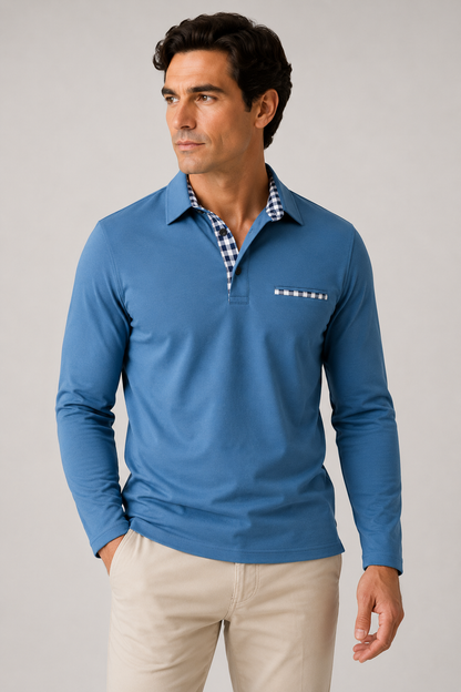 Men’s Long Sleeve Polo Shirt | Cotton Blend | Comfortable Smart Casual Fit | Steven & Levon