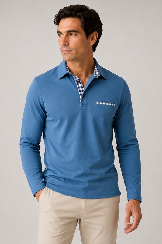 Men’s Long Sleeve Polo Shirt | Cotton Blend | Comfortable Smart Casual Fit | Steven & Levon