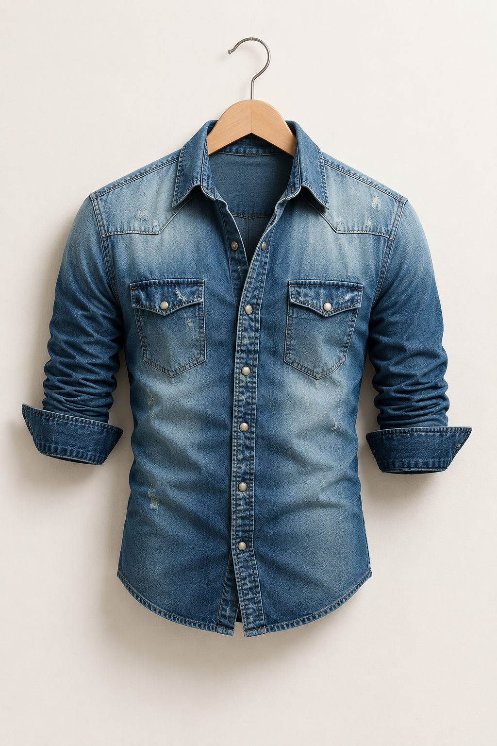Men’s Casual Denim Shirt | Polyester Denim | Button-Up Long Sleeve Everyday Overshirt | Steven & Levon