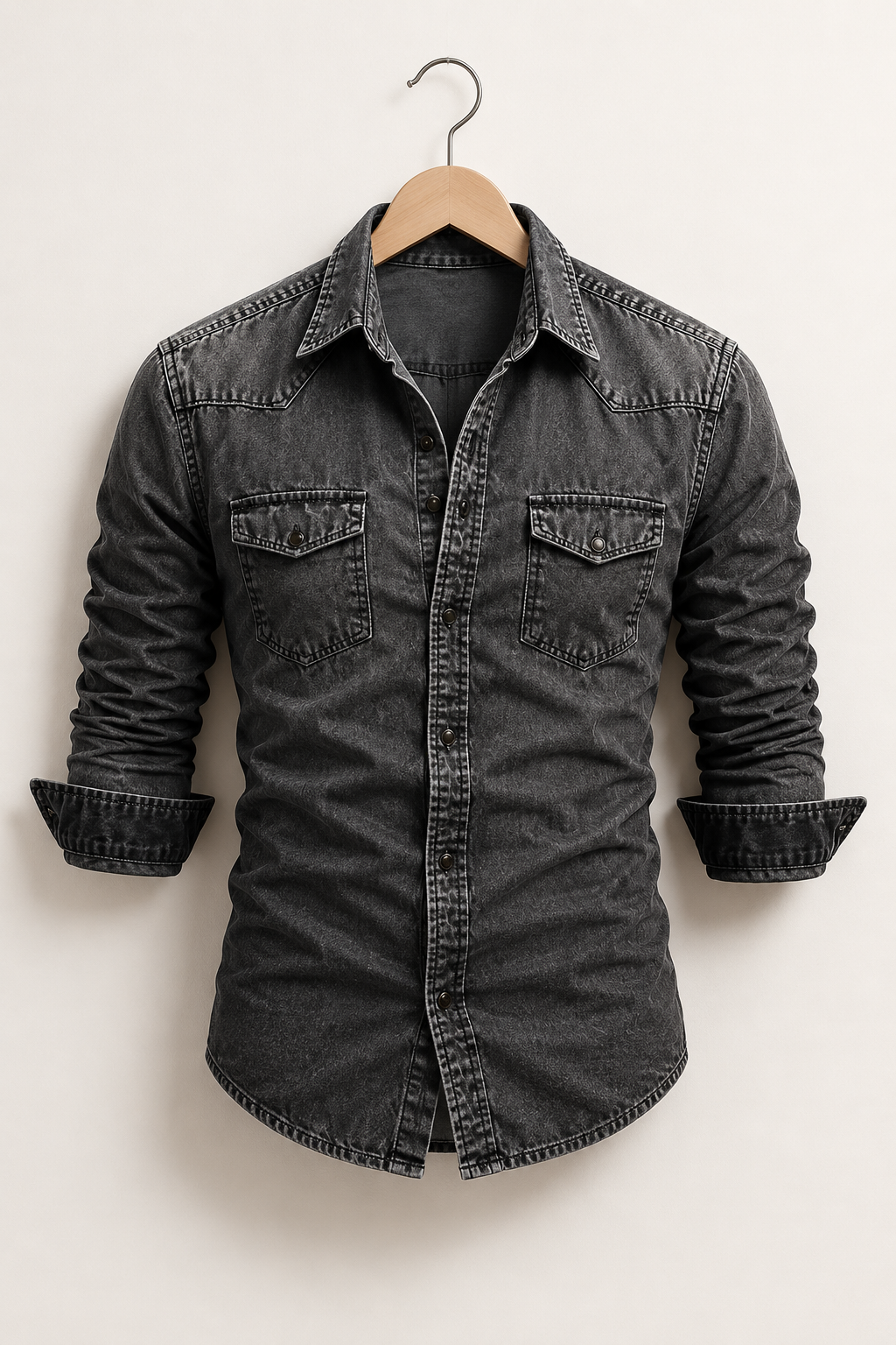 Men’s Casual Denim Shirt | Polyester Denim | Button-Up Long Sleeve Everyday Overshirt | Steven & Levon