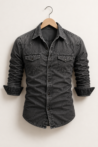 Men’s Casual Denim Shirt | Polyester Denim | Button-Up Long Sleeve Everyday Overshirt | Steven & Levon