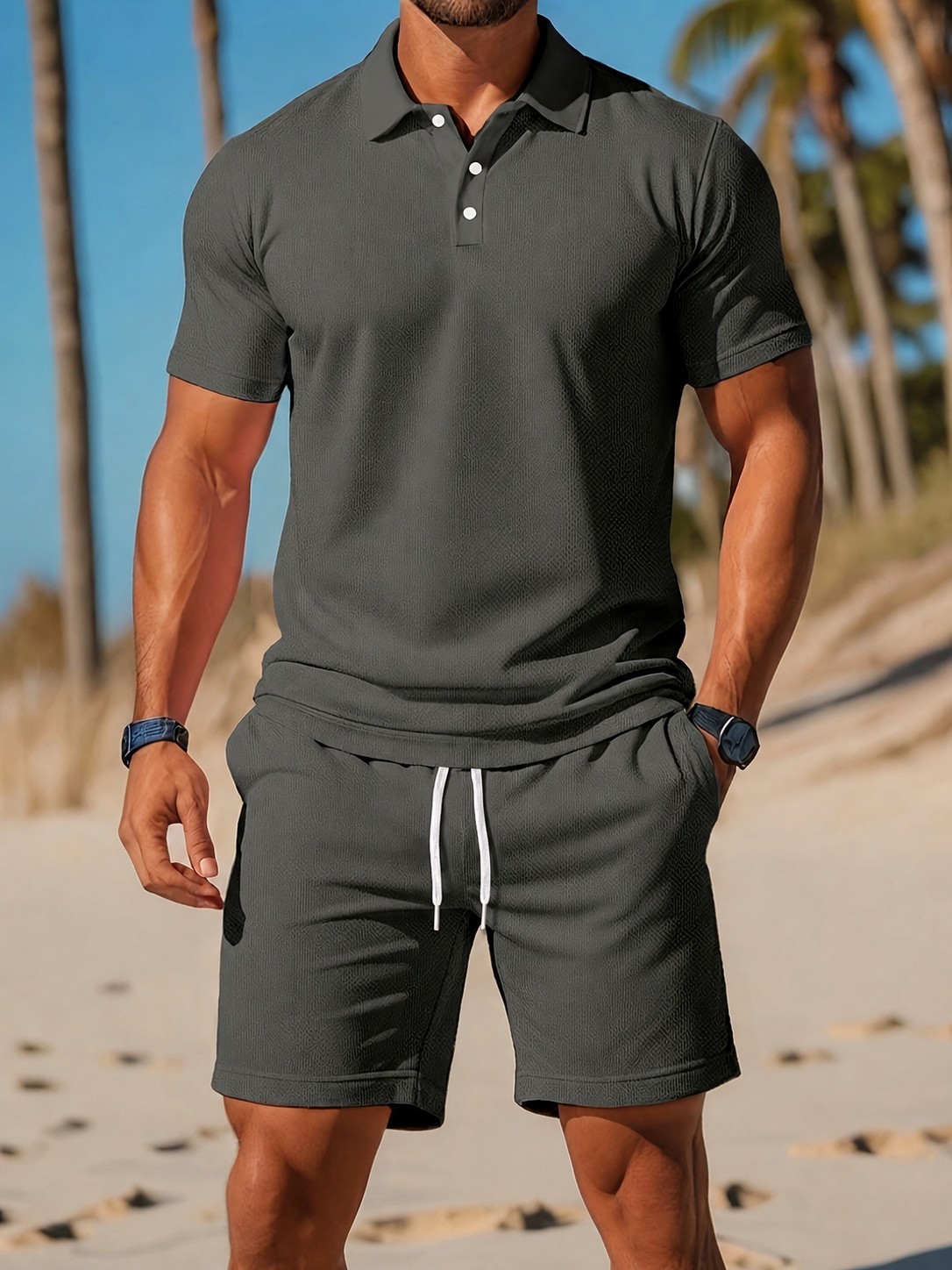 Men’s Polo Shirt and Shorts Set | Men | Zip Neck Co-Ord Loungewear Set | Casual Summer Outfit | Steven & Levon