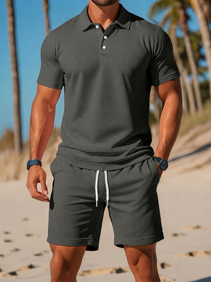 Men’s Polo Shirt and Shorts Set | Men | Zip Neck Co-Ord Loungewear Set | Casual Summer Outfit | Steven & Levon