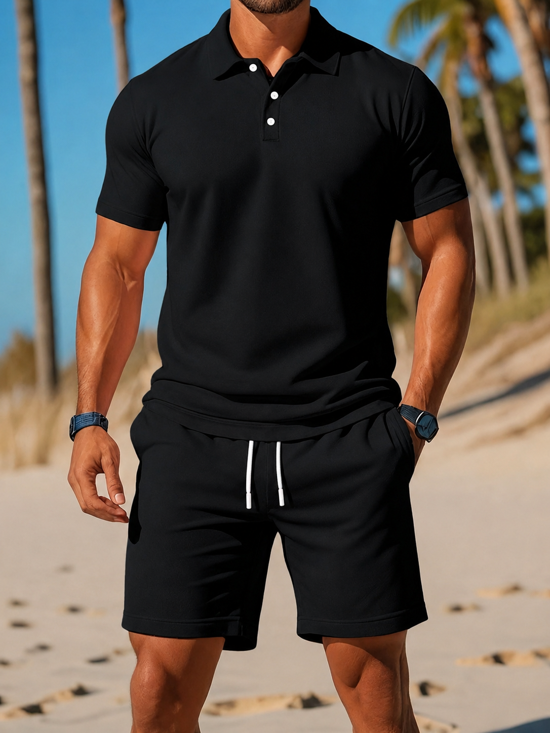 Men’s Polo Shirt and Shorts Set | Men | Zip Neck Co-Ord Loungewear Set | Casual Summer Outfit | Steven & Levon