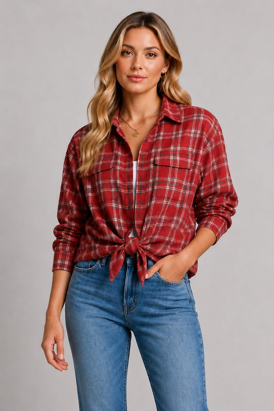 Women’s Checked Shirt Jacket | Cotton Blend | Pocket Detail | Casual Overshirt | Steven & Levon