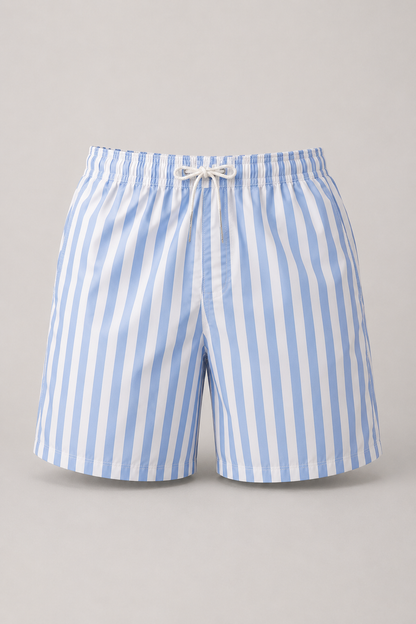 Mens Striped Drawstring Casual Shorts | Lightweight Fabric | Elastic Waist Summer Shorts | Steven & Levon