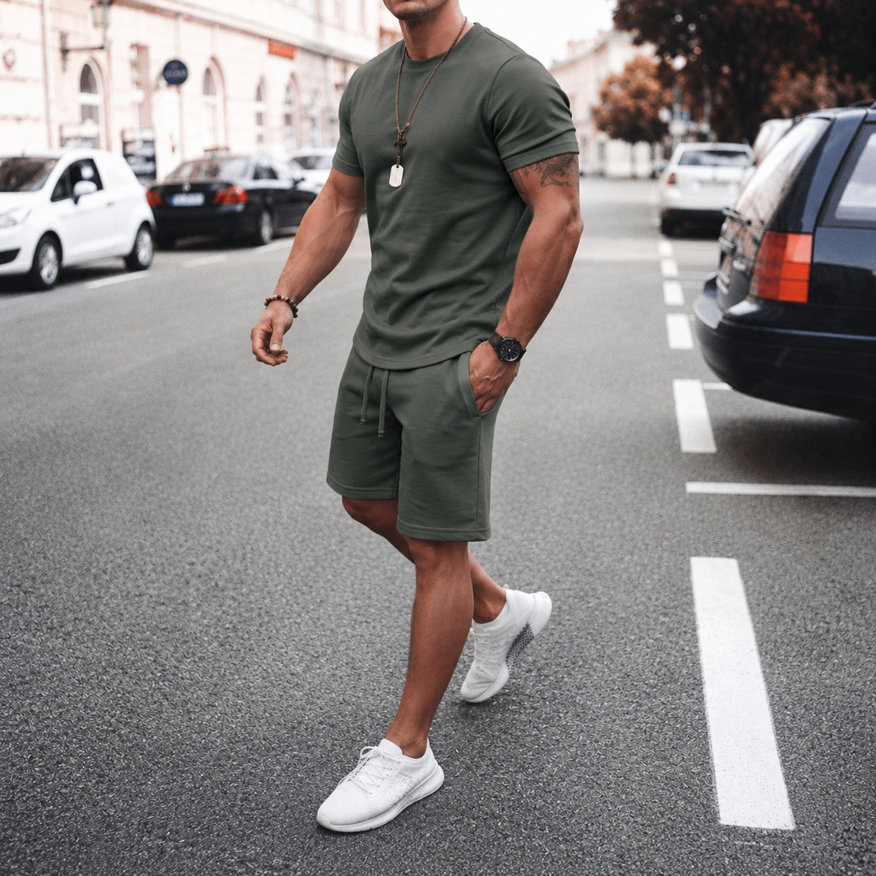 Men’s Lightweight T-Shirt and Shorts Set | Men | Breathable Textured Blend | Short Sleeve Summer Co-Ord | Steven & Levon