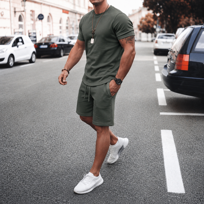 Men’s Lightweight T-Shirt and Shorts Set | Men | Breathable Textured Blend | Short Sleeve Summer Co-Ord | Steven & Levon