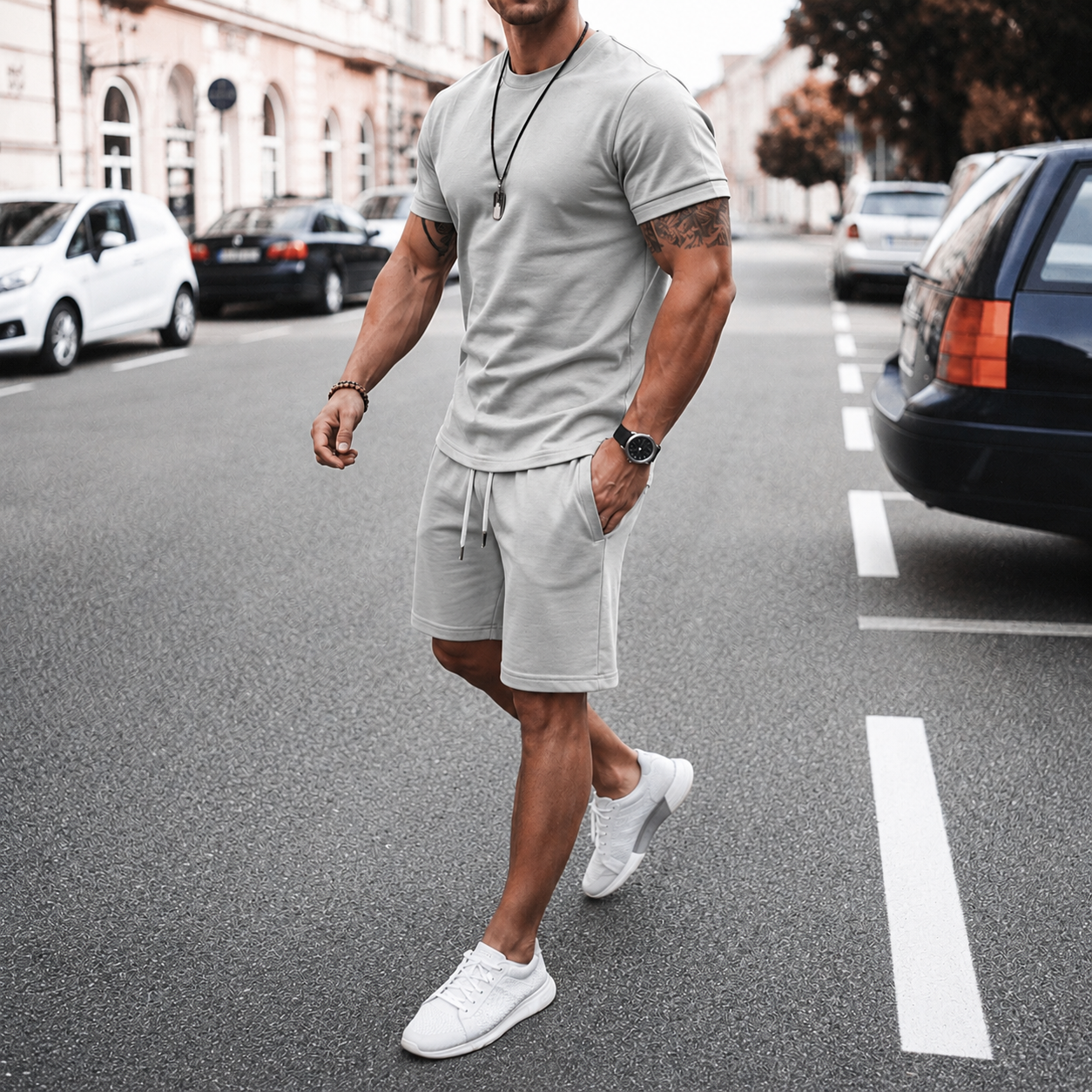 Men’s Lightweight T-Shirt and Shorts Set | Men | Breathable Textured Blend | Short Sleeve Summer Co-Ord | Steven & Levon