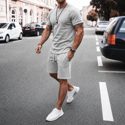Men’s Lightweight T-Shirt and Shorts Set | Men | Breathable Textured Blend | Short Sleeve Summer Co-Ord | Steven & Levon
