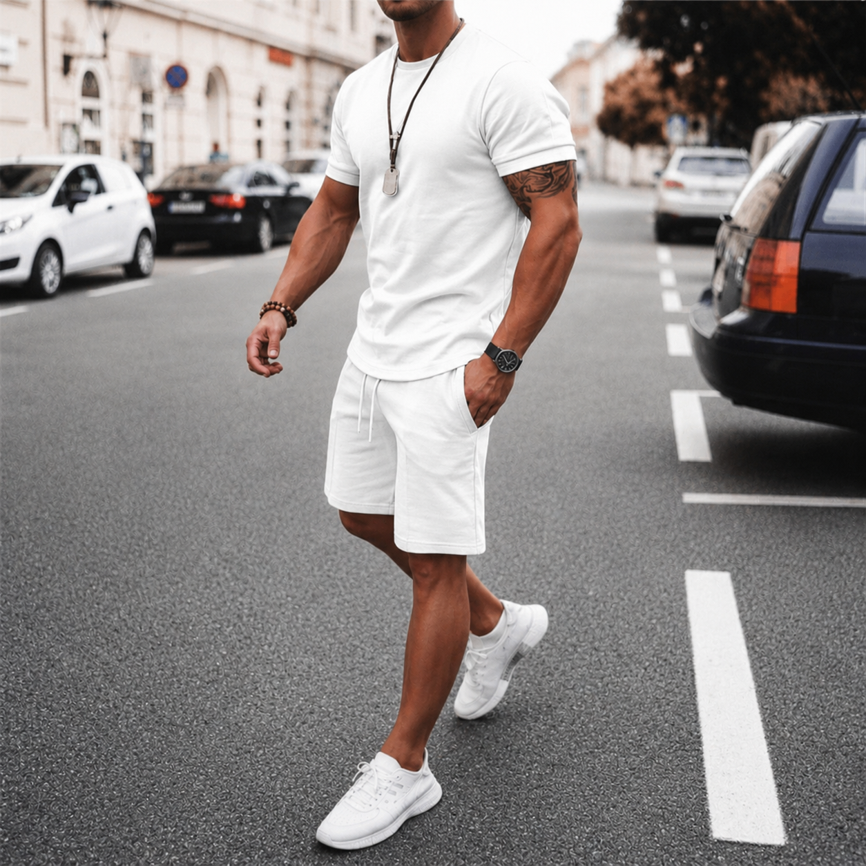 Men’s Lightweight T-Shirt and Shorts Set | Men | Breathable Textured Blend | Short Sleeve Summer Co-Ord | Steven & Levon