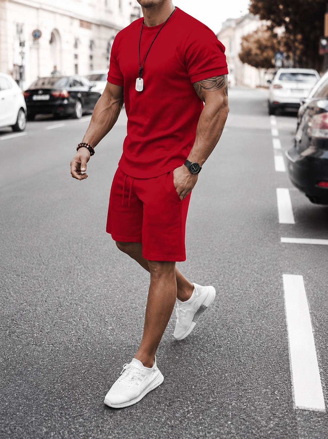 Men’s Lightweight T-Shirt and Shorts Set | Men | Breathable Textured Blend | Short Sleeve Summer Co-Ord | Steven & Levon