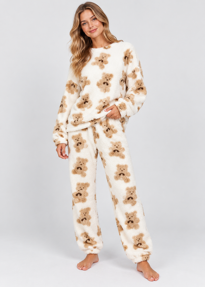 Mila Women's Velvet Pyjama Set | Bear Print Sleepwear | Steven & Levon