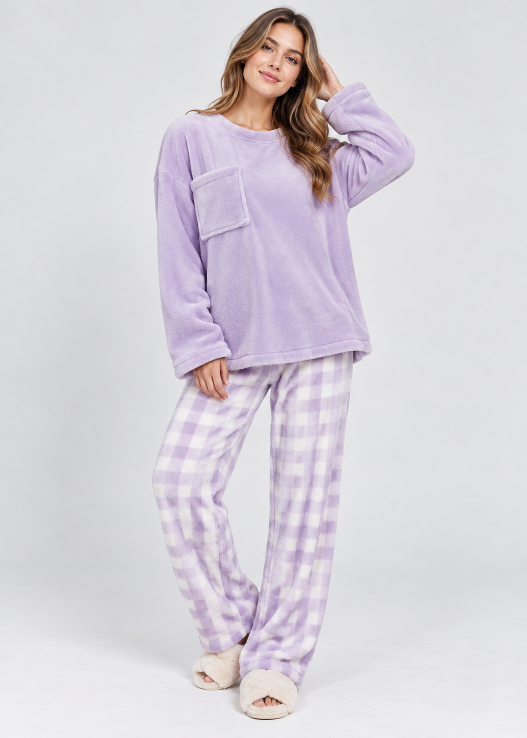 Women's Pyjama Set | Soft Fleece | Checked Top & Trousers | Warm Winter Loungewear | Steven & Levon