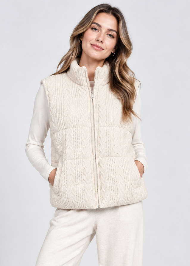 Women's Knitted Vest Jacket | Beige | Sleeveless | Solid Casual Streetwear | Steven & Levon