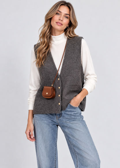Women's Soft Knitted Vest | Deep V-Neck Button Sleeveless Casual Top | Steven & Levon