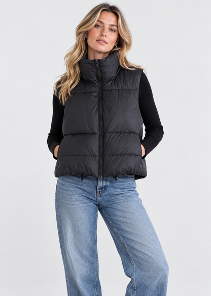Women's Down Vest | Cotton Quilted | Lightweight Sleeveless Stand Collar | Steven & Levon