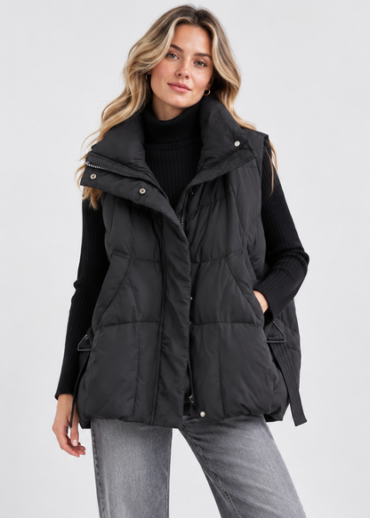 Women's Down Vest Jacket | Cotton Blend | Sleeveless Stand Collar | Steven & Levon