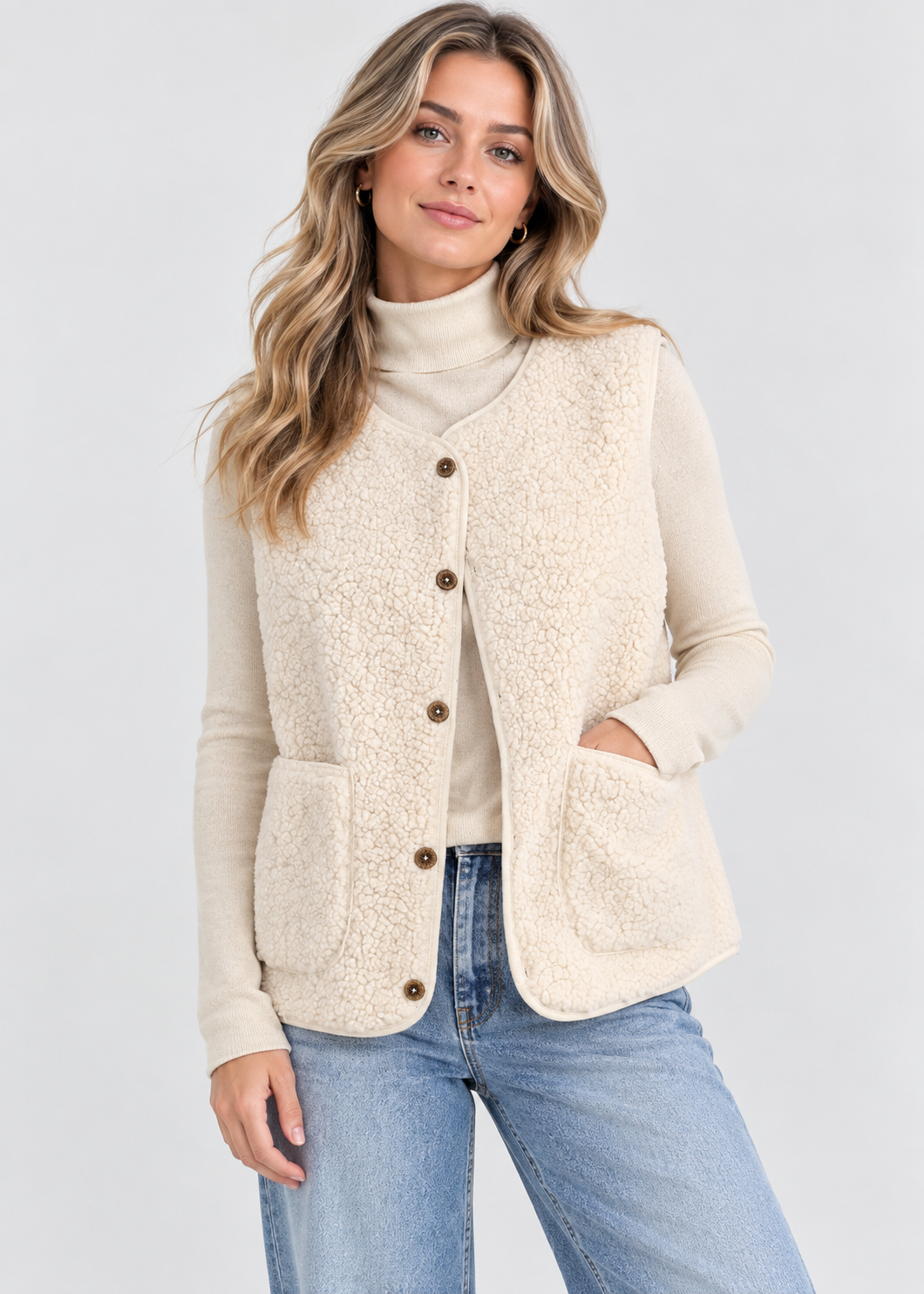 Women's Teddy Fleece Vest | Warm Polyester | Sleeveless Pockets | Steven & Levon