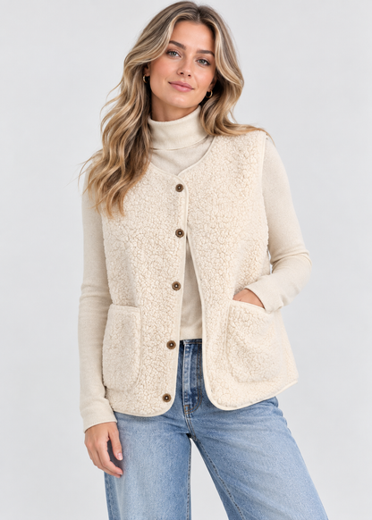 Women's Teddy Fleece Vest | Warm Polyester | Sleeveless Pockets | Steven & Levon