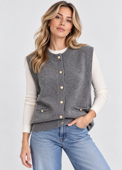 Women's Sweater Vest | Soft Knit | Gold Buckle O-Neck Sleeveless | Steven & Levon