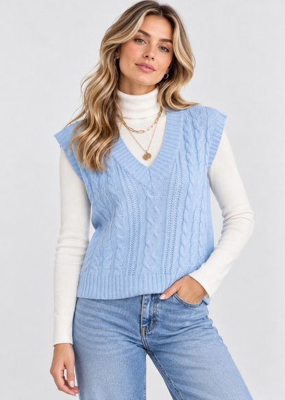 Women's Sweater Vest | Twisted Knit | V-Neck Sleeveless Layering Top | Steven & Levon